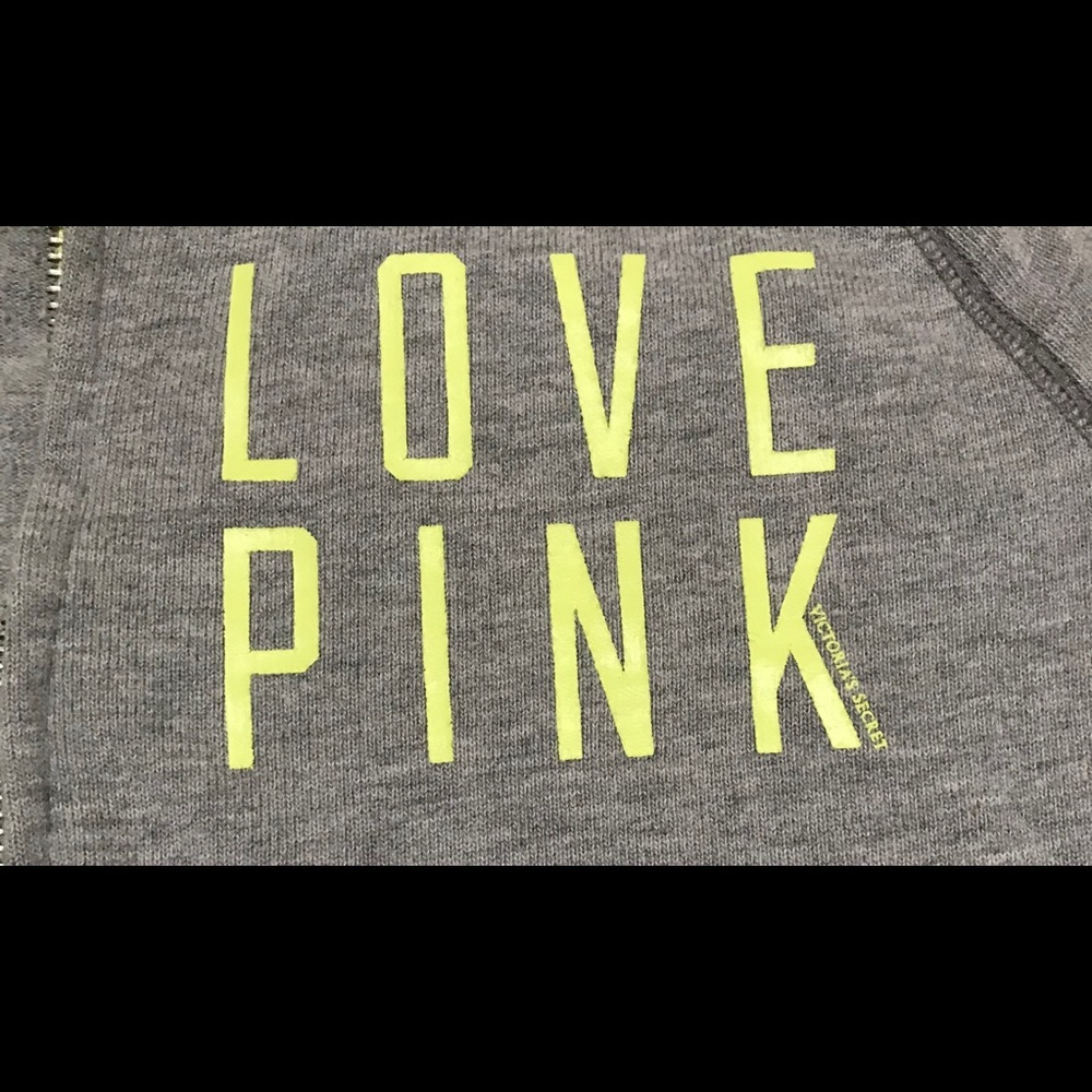 🔥EUC PINK BY VICTORIA SECRET GRAY/YELLOW ZIPPER UP HOODIE JACKET LIGHTWEIGHT - Picture 4 of 9